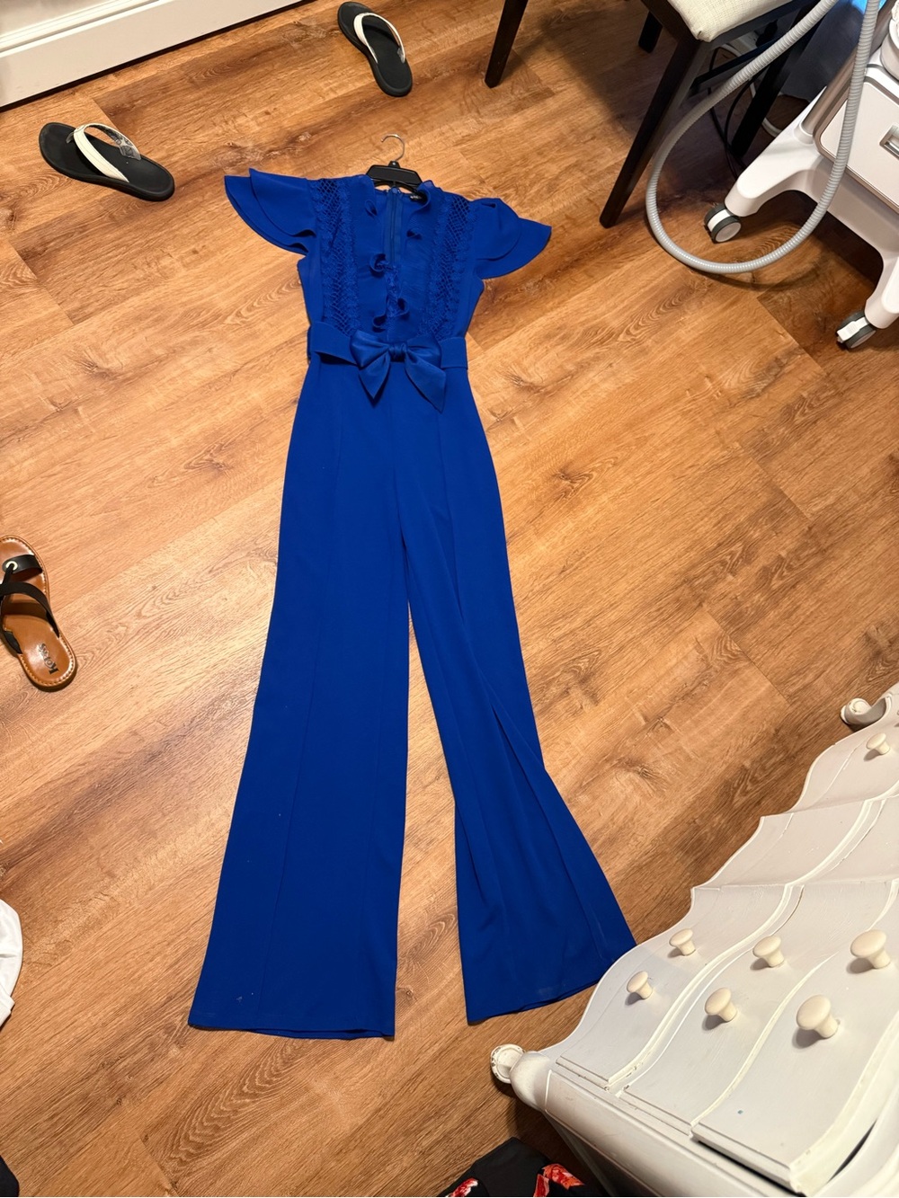 Blue Ruffled Belted Women's Jumpsuit - Picture 3 of 10